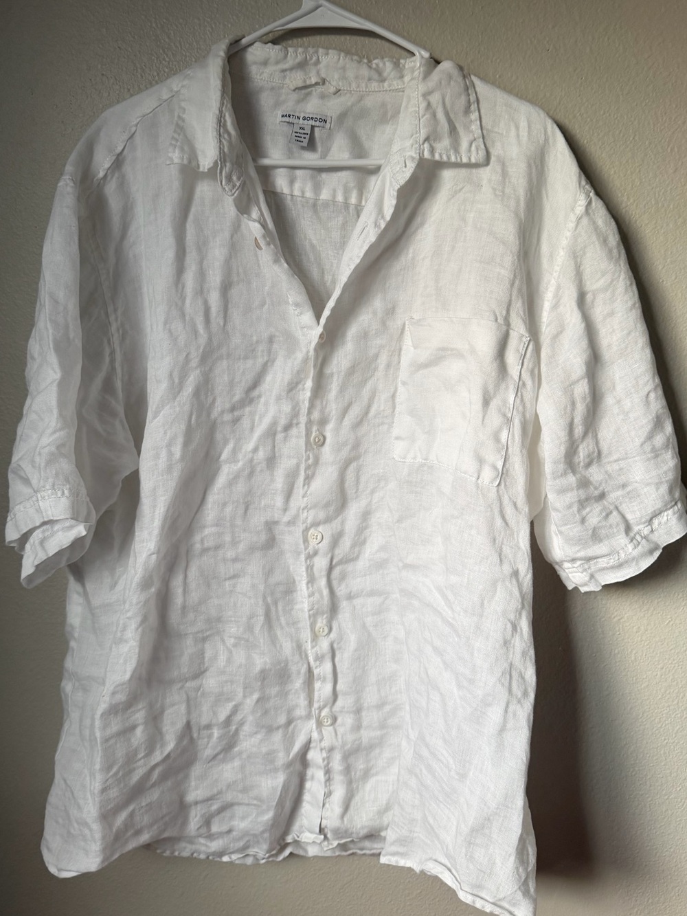 Martin Gordon White Linen Short-Sleeve Button-Up Shirt Men’s XXL beach NWOT
